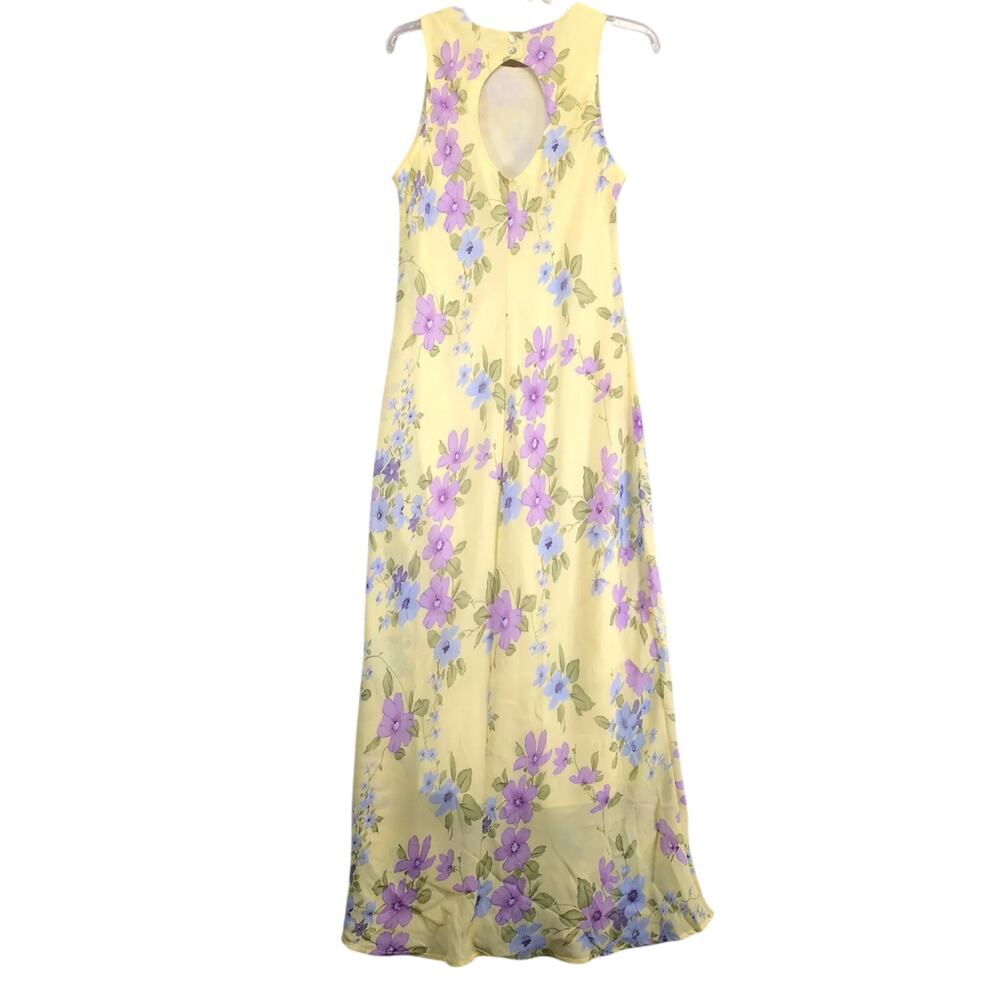 Vtg 90s Y2K California Concepts Yellow Floral Sleeveless Maxi Dress Sz 11 Spring - Picture 2 of 10